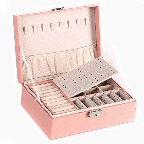 Belons Schmuckkästchen Damen, PU Leder Schmuckschatulle mit 2 Ebenen, Schlüssel, Schmuckkoffer Schmuckbox für Ohrringe, Halsketten, Armbänder, Ringe, Rosa