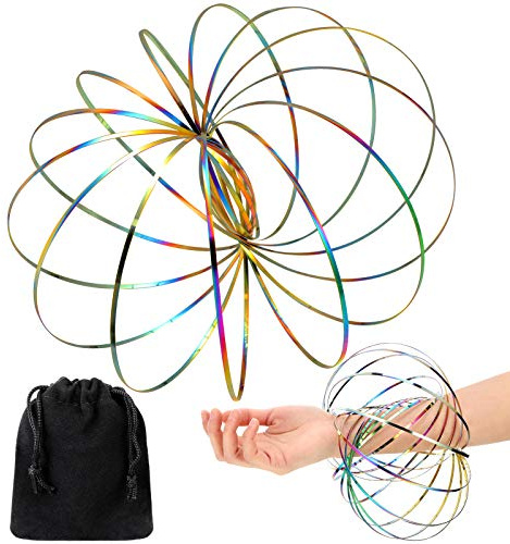 Sumind Durchflussringe Spielzeug 3D Arm Feder Magisch Durchflussring Edelstahl Multisensorisch Pädagogisch und Interaktiv Feder Spielzeug mit Schwarzem Samt Beutel für Antistress Spielzeug(Bunt)