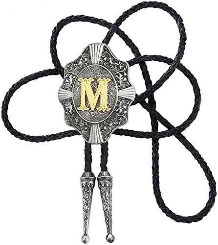 STARBRILLIANT Vintage Western Cowboy Krawatte Golden Initiale A Bis Z Cowboy Bolo Krawatte Mit Gun Black European Retro Muster Rand