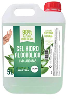 ENJOY COSMETICS - Gel Hidroalcohólico 5L | 70% Alcohol | Con Extracto Natural de Aloe Vera y Glicerina Natural | Cuidado de la Piel | 98% Ingredientes Naturales | Ideal para Casa y Comercios