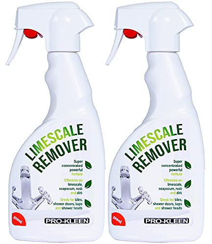 Pro-Kleen Limescale Remover Spray - Removes Stubborn Limescale, Dust, Rust & Dirt From Taps, Shower Heads, Tiles, Shower Doors & More - Easy to Use Formula (2 x 500ml)