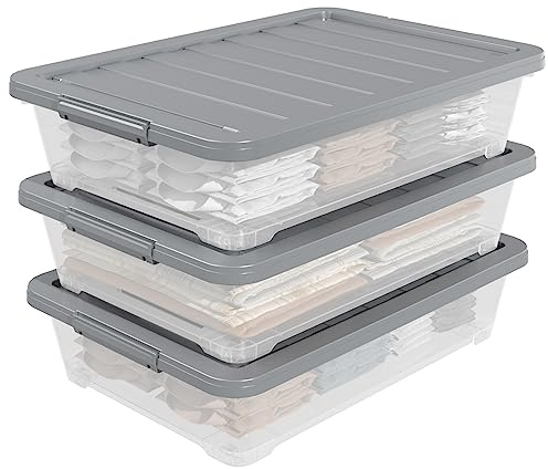 Qqbine 40 Quart Large Plastic Underbed Storage Boxes, Under Bed Storage Containers Plastic, 3 Packs