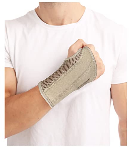 HMCEY Bandage Poignet avec Maintien, Support Poignet Réglable et Respirant, Stabilisation Confortable pour Sport, Travail et Usage Quotidien (Gauche,Teint,S)