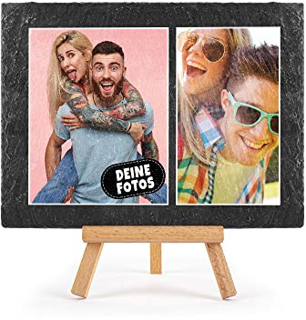 Print Royal Schieferplatte selbst gestalten - Foto-Collage mit 2 Fotos bedrucken - Geschenk für Freunde, Familie I Personalisiertes Foto-Geschenk - Schiefertafel mit Staffelei, 15 x 20 cm