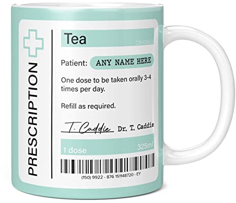 Mug Monster - Prescription for Tea Mug, Personalised Leaving Gift for Colleague - Ceramic Coffee Cup, Gift Men or Women, Extra Large and Giant Available, 11oz White