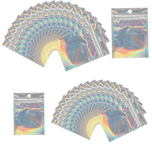 120 stycken mylar ziplock väskor, genomskinliga holografiska folieväskor, rekommenderade laserförpackningar, presentförpackning, mat etc. (7 x 10 cm, 8 x 13 cm)