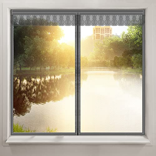 Moskitonetz Fenster Magnet 130×150cm, Insektenschutz Fenster Magnet, Fenster Fliegengitter Fenster ohne Bohren, Mückenschutz Fenster Anti Insekten+Fliegen+Moskitos Einstellbarer Magnetischer - Grau