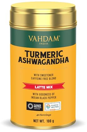 VAHDAM Golden Milk Powder/Turmeric Ashwagandha Latte Mix (100g, 40 Cups) - Caffeine-Free, Powerful Curcumin, Turmeric Powder & Ashwagandha