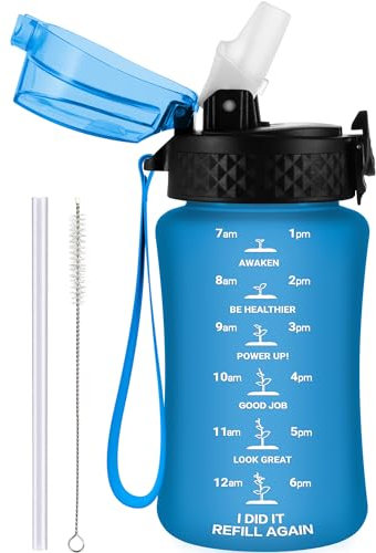 GOPPUS 350ml/12oz Borraccia per Bambini con Cannuccia Senza BPA Borraccia per Bevande a Tenuta Stagna per Scuola Tritan Ragazza Ragazzo Borraccia Sportiva Riutilizzabile con Marcature del Tempo