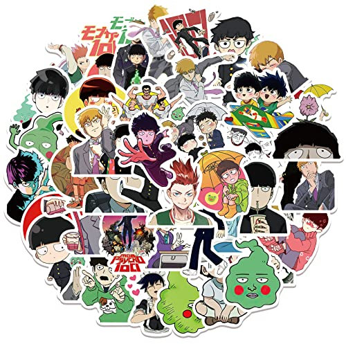 Mob Psycho 100 Sticker Pack 50 Pezzi, Adesivo in Vinile per Bottiglie d'Acqua Laptop Skateboard Notebook, Regalo per Adulti Bambini Adolescenti