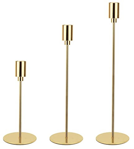 HUOGEE Gold Kerzenhalter 3 Stück Kerzenständer Kegelkerzenhalter Einkopf Schmiedeeisen Vintage Kerzenhalter für Wohnkultur Hochzeit Schrankdekoration Wohnkultur Candlelight Dinner