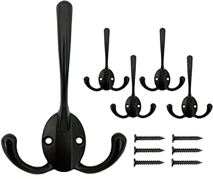 Mokife Ganci Appendiabiti Vintage, 5 Pezzi Neri Ganci Attaccapanni da Muro Rustici Metallo Gancio Tripli per Ingresso Cucina Camera da Letto Bagno Ufficio Toilette