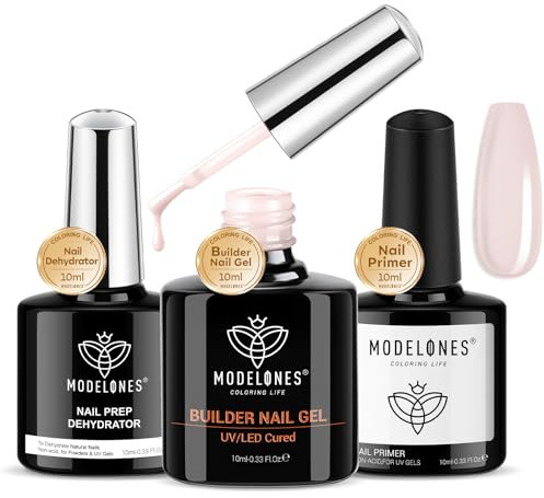 Modelones gel Constructor 8 en 1 para uñas Rosa Nude Builder UV Hard gel con Base de Impresión y Deshidratante