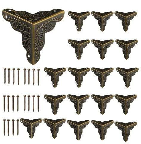 Antike Möbel-Ecken Kantenschutz,20 Stück Metall Kantenschutz Vintage Eckenschutz Metall mit Schrauben für Möbel, Schmuckbox, Geschenkbox, Schrank, Inklus (Bronze)