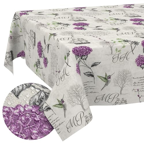 Tischdecke aus Stoff Textil abwaschbar Tischwäsche Tischtuch Baumwolle Polyester Hydrangea Purple Rund 120cm In-/Outdoor Tischdecke