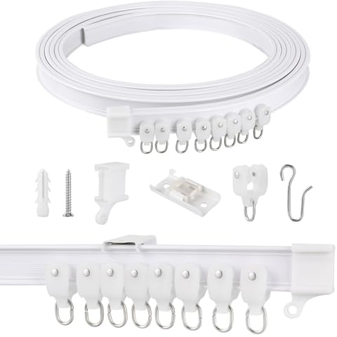 Curtain Rail Ceiling Curtain Track Bendable Flexible Curtain Rails and Fittings for Room Divider,Bay Window,Oval Shower,Bathroom Window,RV Rail, Shower Corner, Hospital Privacy System (5M/16FT)