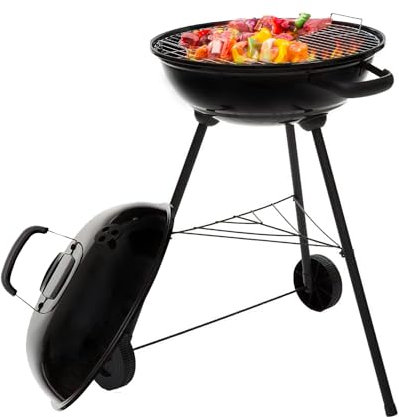 Avilia Barbecue a Carbonella in Acciaio 65x55.5x86.5 cm, BBQ con Coperchio Ermetico, Ruote e Maniglie Ignifughe, Griglia Circolare 43 cm e Vassoio Raccogli Cenere – Ideale per Grigliate all’Aperto