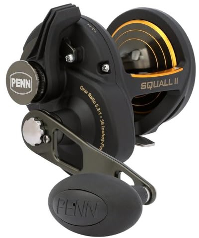 PENN Squall II Lever Drag Angelrolle, Größe 40, Graphitkörper und Seitenplatten, Haupt- und Ritzelgetriebe aus Edelstahl, leistungsstarker PENN Dura-Drag