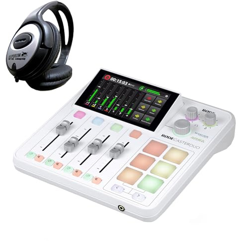 Rode Rodecaster Duo Audio Production Studio für Podcasts, Streaming, Content Creation Weiss + keepdrum Kopfhörer
