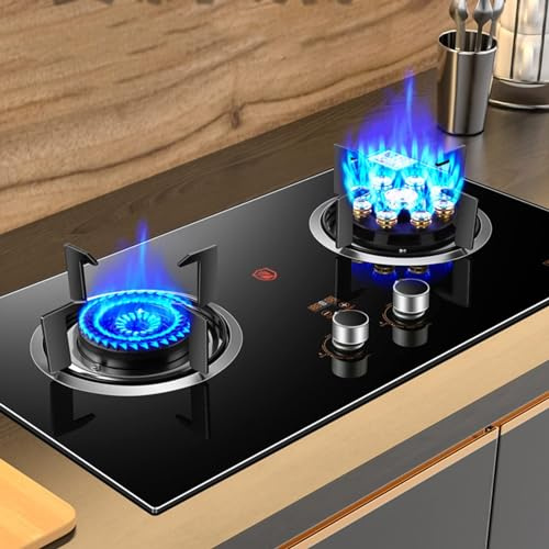 Verre Trempé Cuisiniere Gaz - Poele A Gaz, Double Brûleur De Cuisine Facile À Nettoyer, Cuisinière Au Gaz Naturel Avec Taille De Flamme Réglable, Cuisinière Domestique Avec Rappel Anti-brûlure (Size