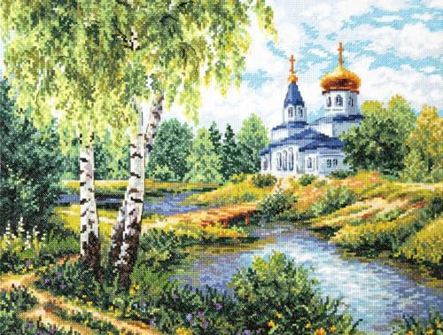 Kreuzstich-Stickset für Erwachsene und Anfänger, Weg zum Tempel, 40 x 30 cm