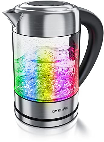 Arendo - bouilloire électrique en verre 1,7 litres - 5 températures réglables de 40° à 100° avec éclairage LED multicolore - acier inoxydable - filtre anti calcaire amovible et lavable - sans BPA