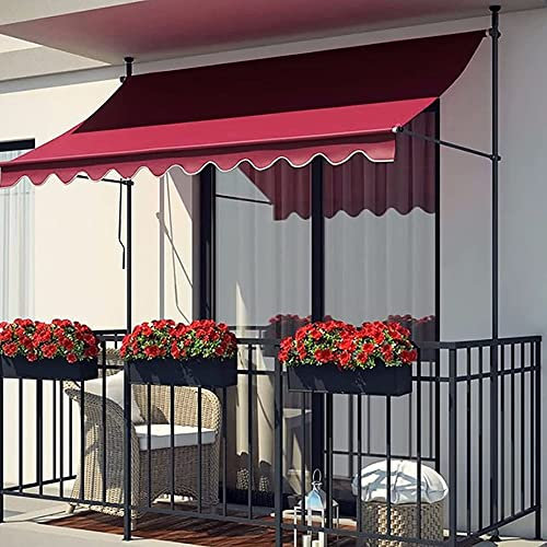 IBOWZ Markise Klemmmarkise Markise, Terrassen-Teleskop-Markise, Sonnenschutz für den Außenbereich mit manueller Kurbel, höhenverstellbar 79-118 Zoll, UV- und wasserbeständig, rot, 400 x 120 cm
