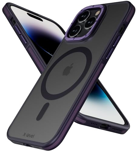 X-level Cover iPhone 14 Pro Max, compatibile con MagSafe, protezione militare dagli urti, anti-ingiallimento, retro antigraffio, custodia magnetica per iPhone 14 Pro Max, Viola
