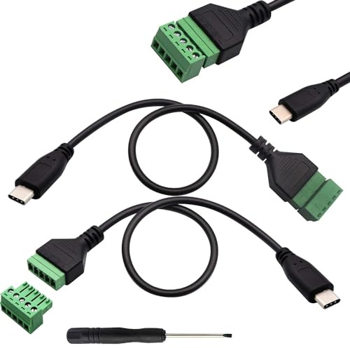 RUNCCI-YUN 2 Stück USB C Terminalstecker männliches Kabel, USB C Stecker auf 5-poliges Anschlussblockkabel Lötfrei Schraubklemmen zum Laden und Übertragen von Daten Reparatur/DIY