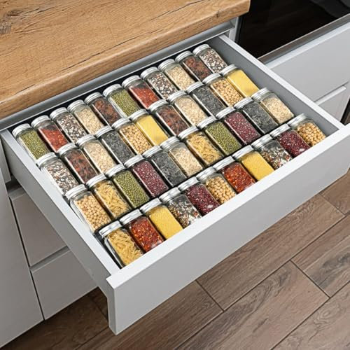 SZJHXIN Portaspezie regolabile, espandibile, organizer per spezie per mobili da cucina, cassetti, portaspezie, inserto a 4 ripiani, confezione da 8 (bianco)