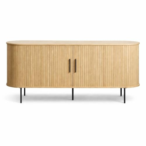 Liadomo Sideboard 180 cm, Uriel, Kommode, Beige/Natur | TV-Schrank, Eiche Furnier, Lamellen-Optik, Schiebetüren, Moderner Retro Look, 2 Einlegeböden, hohe Metallbeine