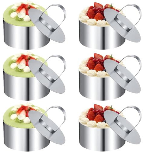 Round Food Rings, 6 PCS Cooking Rings Set, Stainless Steel Cake Circle Cooking Rings Set with Pusher for Family Cooking Eggs Pastry Mousse Desserts 8 x 3.8 cm