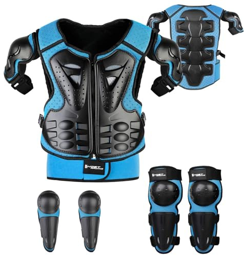 Chaleco de motocross para niños con rodillera y codera, conjunto de equipo de protección para motocicleta, armadura de seguridad para carreras, monopatín (negro/rojo/azul)