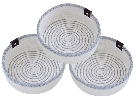 3PCS Baumwollseil Gewebter Aufbewahrungskorb, Kleiner Regal-aufbewahrungskorb, Waschbarer Baby-aufbewahrungskorb Zur Aufbewahrung Von Toilettenartikeln Und Kleini(Size:19*7cm,Color:Milchweiß und grau)