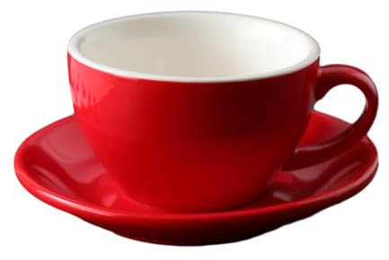 Juego de tazas de café con leche de cerámica gruesa esmaltada de color de 250 ml, taza de café con boca grande, color rojo, 250 ml