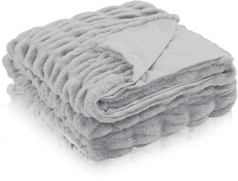 Como Kuscheldecke Grau modern, Wohndecke aus Kunstfell in 3D-Muster, 100% Polyester, 400 GSM, gesäumte Einfassung 150 x 200 cm