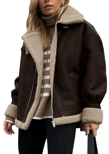 TACSTRUN Frauen Faux Leder Jacke Faux Pelz Futter Warm Sherpa Moto Bomber Trucker Mäntel Oberbekleidung