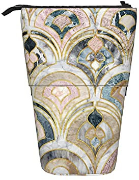 Teleskopisch Mäppchen Marmor Art Deco Fliesen Sanfte Pastelltöne Stifthalter Grosse Kapazität Schlampermäppchen Mit Reißverschluss Stifteetui, Für Bürobedarf, Büro, Schüler