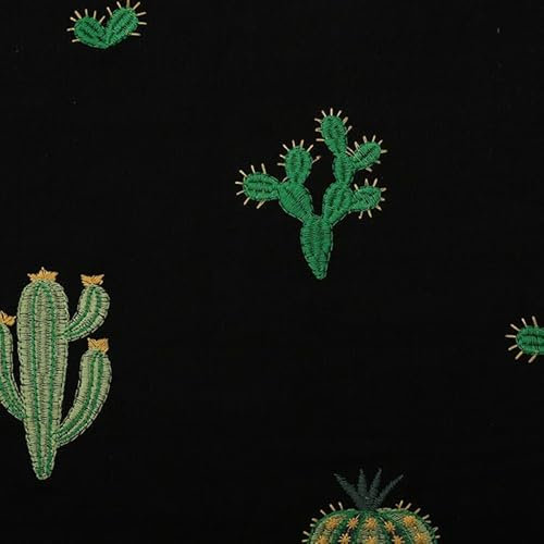 CaFfen Stoffa Tessuto di Cotone e Lino Ricamato Cactus for Federa di Borsa Cucito Fai da Te Stoffe per Cucito Creativo(Noir)
