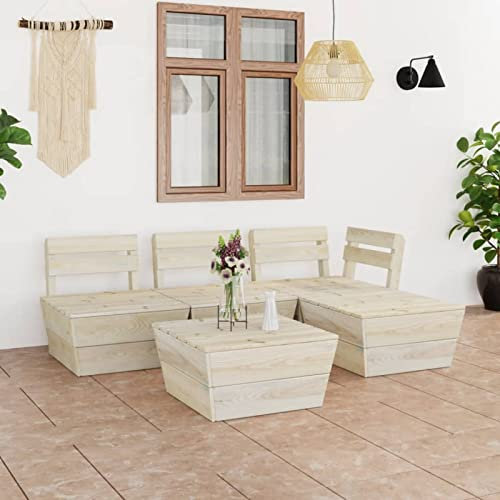 Xichuzi 5-TLG. Garten-Paletten-Lounge-Set, Möbelsets, Gartenmöbel, Garten Lounge, Lounge Set, Loungemöbel Terrasse, Balkonmöbel, Loungeset, Terrassenmöbel, Imprägniertes Fichtenholz