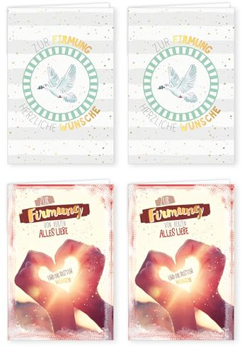 PremiumLine Glückwunschkarten zur Firmung 4 Stück mit Umschlag Firmungskarte 11,5 x 17 cm Klappkarte mit Spruch, innen Blanko | 4 Grußkarten