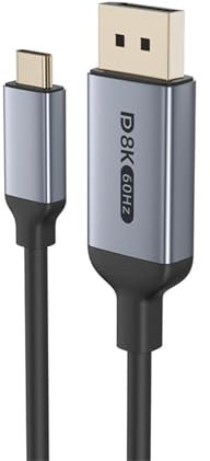 USB C to DisplayPort Cable, 8K 60Hz 4K 240Hz Unidirectional Thunderbolt 4/3 to DP1.4 Cord USB C to DP 32.4Gbps Compatible iP16 Book Pro/Air Mac Mini Galaxy XPS (Unidirectional USB_C to DP, 2m)