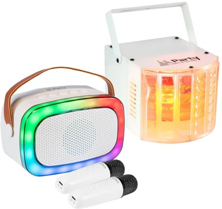 Party Light & Sound – Pack de karaoke para niños, luminoso, Bluetooth, USB, fiesta, KARAKID20, 2 micrófonos inalámbricos, juego de luz Derby cumpleaños, fiesta adolescente