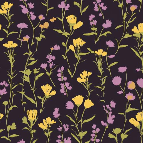 JIAOQSS Tapete, die selbstklebt Lila gelbe Wildblume einfach anzubringen Pflanzen Blumen Klebefolie Möbel Muster Tapete Möbelfolie Selbstklebend für Schrank Tapete Schlafzimmer Muster