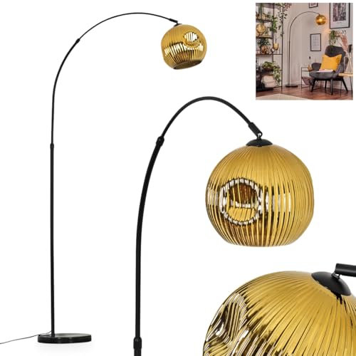 HOFSTEIN Stehleuchte Ripoll, Stehlampe aus Metall/Riffelglas in Schwarz/Gold mit Marmorfuß, verstellbare Leuchte im Retro-Design (Schirm Ø 25 cm), Fußschalter, E27, Wohnzimmer, Schlafzimmer, Büro