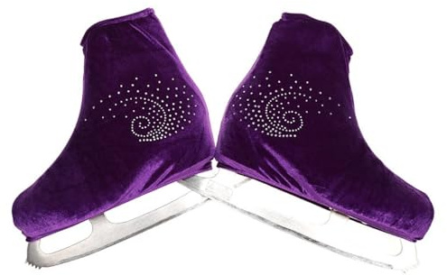 Blausky 1 Paar Unisex Samt-Skates Cover,Eiskunstlauf Schuhüberzieher mit Strass Überziehsocke reißfester & elastischer Überzug für Inlineskates Rollschuhe und Schlittschuhe,Lila,M(33-36)