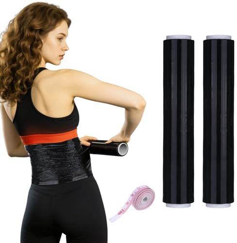2 Pcs 60 Meters Body Wraps for Stomach, Slimming Wrap Film for Workout and Sweat Enhancement, Osmotic Plastic Body Band, Includes 1 Soft Measuring Tape DIY Sauna Treatment and Fat Burning