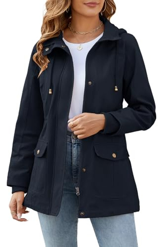 Vancavoo Giacca Primaverile Donna Giubbotto Cotone Parka Elegante Casual e Leggere Cappotto con Cappuccio Antivento Giacche Outdoor,blu navy,XL