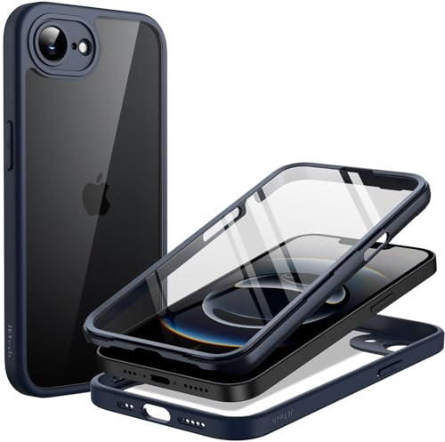 JETech Skal för iPhone 17e/16e, Stormblå | Inbyggt Skärmskydd i Härdat Glas, 360 Graders Hela Kroppen för Tung Skydd, Stötsäkert Klar Baksida