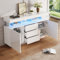 Oslghy Mueble Aparador Salon, Aparador Cocina con LED, Aparador Mueble De Cocina con Partición Vidrio, Buffet Comedor con 3 Cajones y 2 Puertas, Aparador Vitrina de Alto Brillo, Blanco, 140×35×80 cm